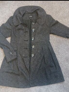 A. Byer Dark Gray Fit-and-Flare Button Front Trench Coat